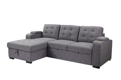 Maria Sleeper Sectional-Left Chaise-Linen Grey