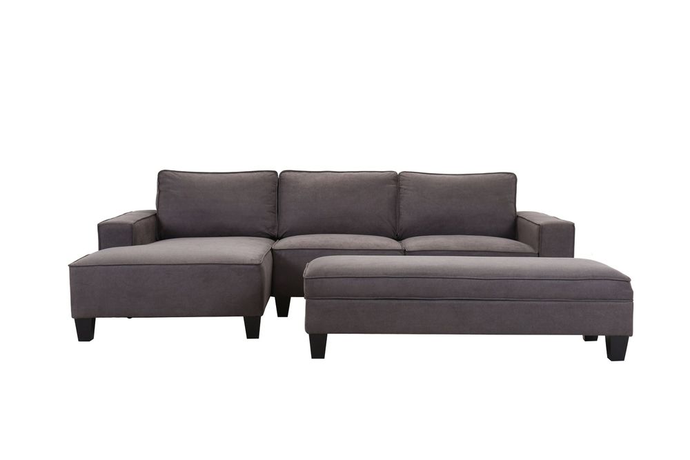 Alberto Left  Chaise Sectional With Storage Ottoman - Gray