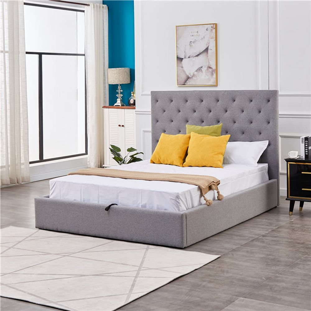 Maya Tufted Fabric Lift Up Storage Bed-Queen