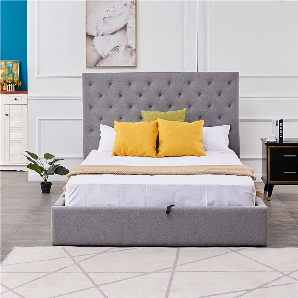 Maya Tufted Fabric Lift Up  Storage Bed-King