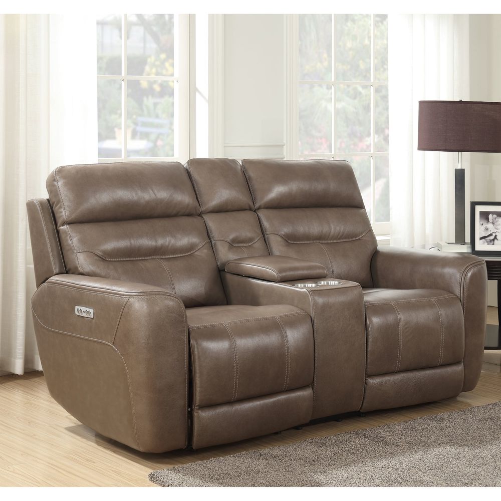 Marcella Genuine Leather Power Recliner Loveseat With Console