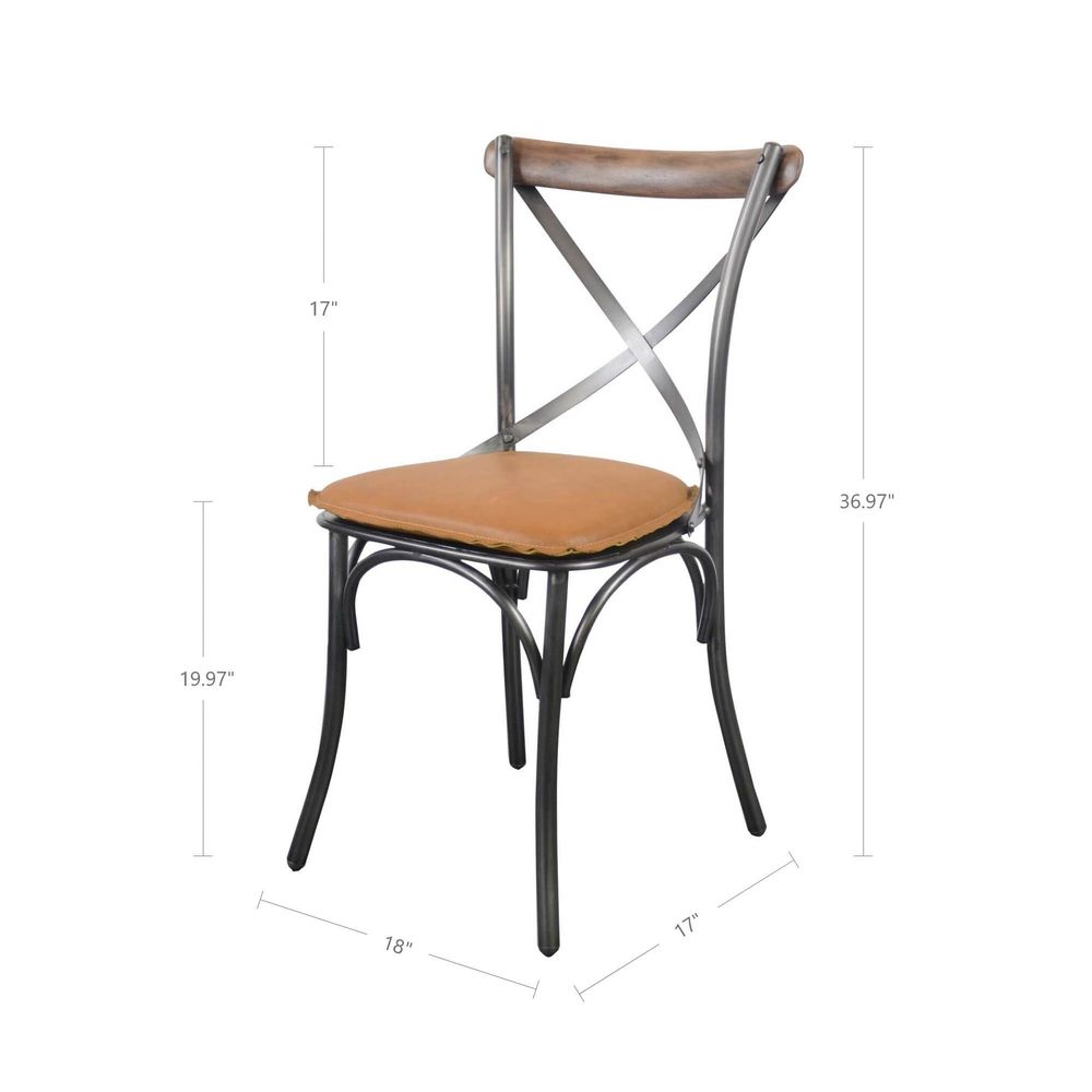 Metal Crossback Chair with Cognac Seat Cushion