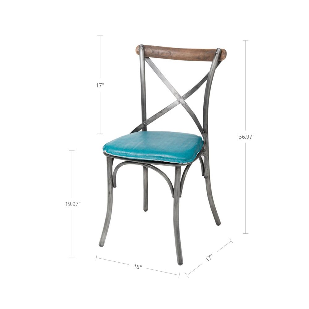 Metal Crossback Chair with Peacock Blue Seat Cushion