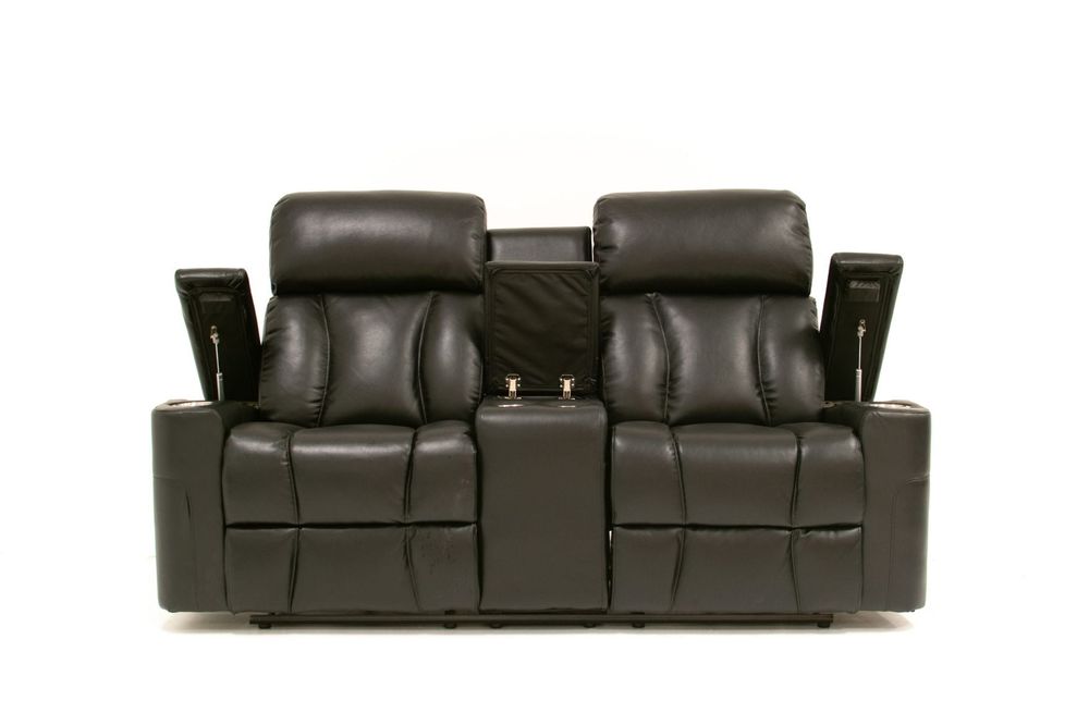 Aviator Leather Gel Power Recliner Console Loveseat - Black