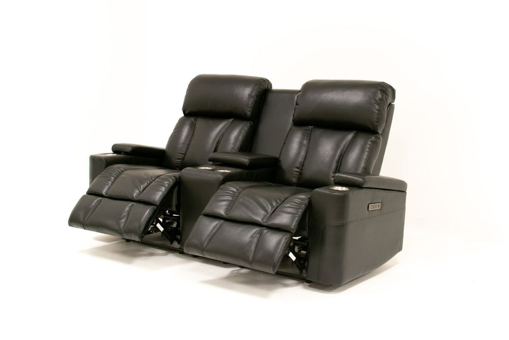 Aviator Leather Gel Power Recliner Console Loveseat - Black