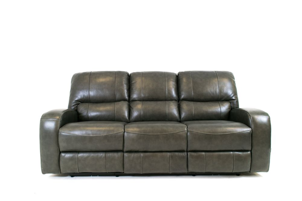 Reynolds Genuine Leather Power Reclining Sofa with Power Headrest - Grey