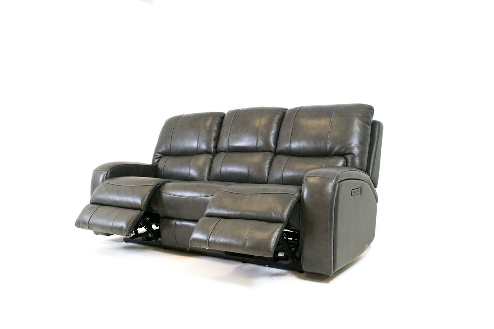 Reynolds Genuine Leather Power Reclining Sofa with Power Headrest - Grey