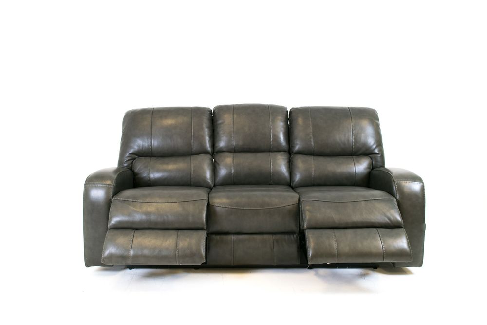 Reynolds Genuine Leather Power Reclining Sofa with Power Headrest - Grey