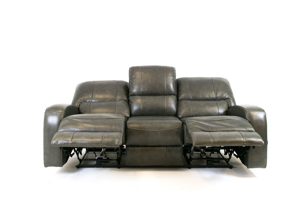 Reynolds Genuine Leather Power Reclining Sofa with Power Headrest - Grey