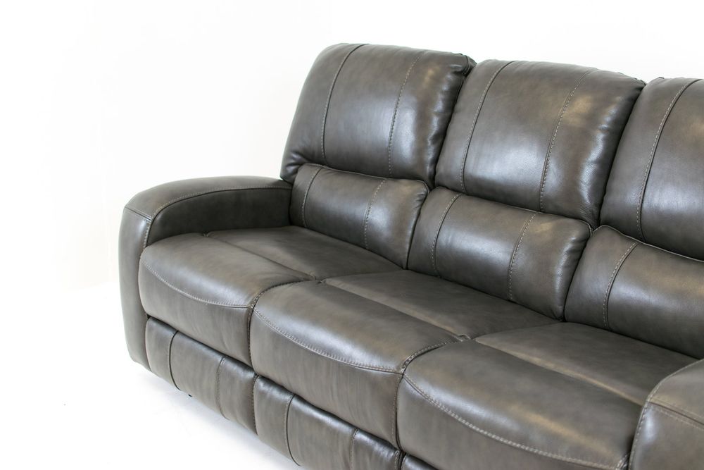 Reynolds Genuine Leather Power Reclining Sofa with Power Headrest - Grey