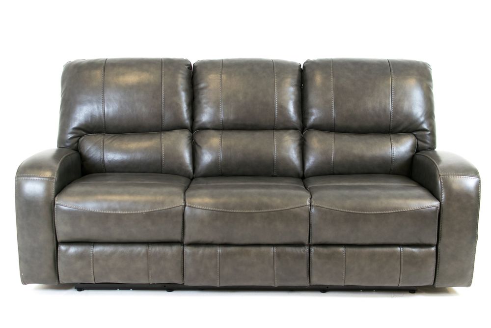 Reynolds Genuine Leather Power Reclining Sofa with Power Headrest - Grey