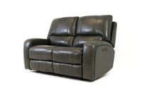 Reynolds Genuine Leather Power Reclining Loveseat  with Power Headrest- Grey