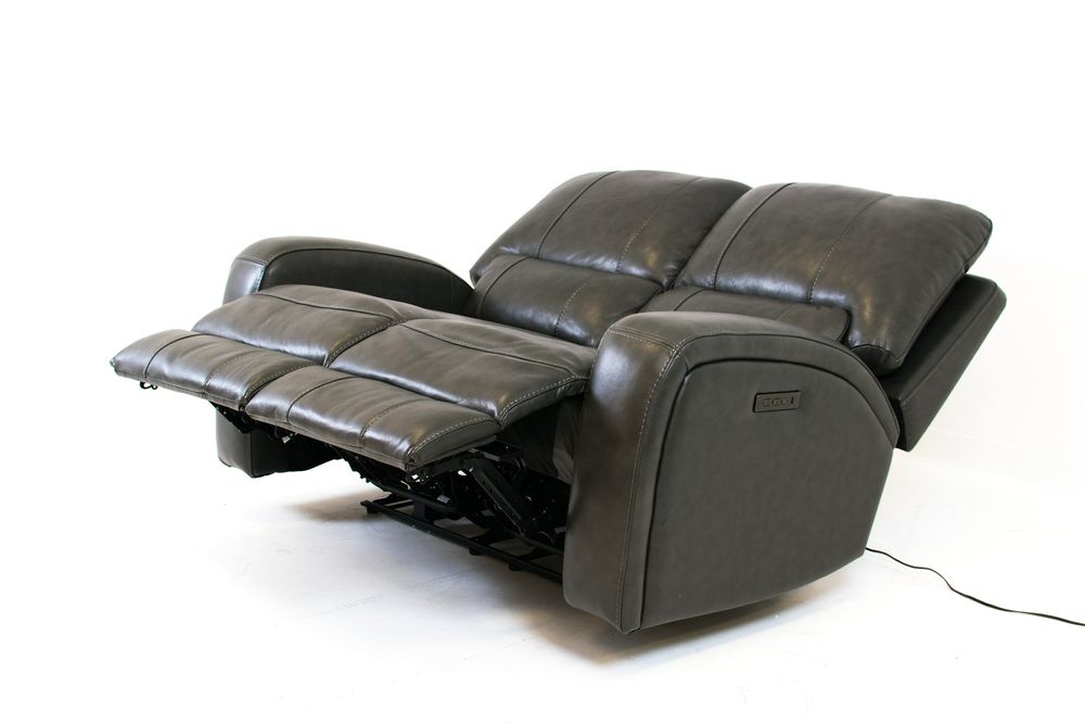 Reynolds Genuine Leather Power Reclining Loveseat  with Power Headrest- Grey