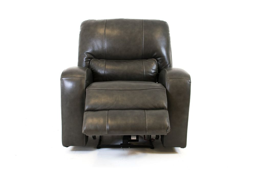 Reynolds Genuine Leather Power Recliner Chair with Power Headrest - Grey