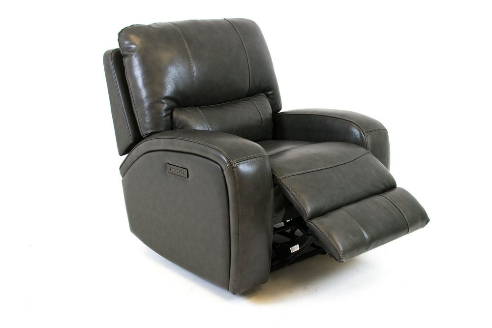 Reynolds Genuine Leather Power Recliner Chair with Power Headrest - Grey