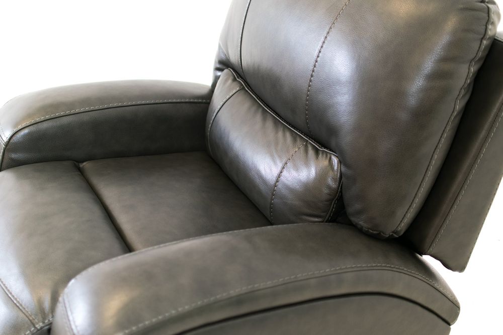 Reynolds Genuine Leather Power Recliner Chair with Power Headrest - Grey