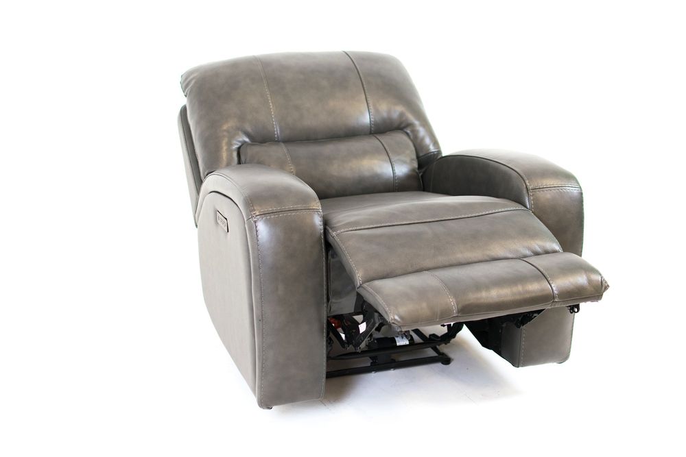 Reynolds Genuine Leather Power Recliner Chair with Power Headrest - Grey