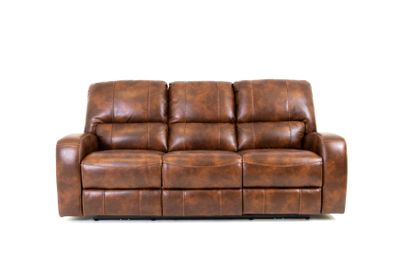 Renault Power Reclining Sofa with Power Headrest - Brown Bark Leather Gel