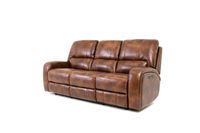 Renault Power Reclining Sofa with Power Headrest - Brown Bark Leather Gel