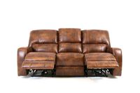 Renault Power Reclining Sofa with Power Headrest - Brown Bark Leather Gel