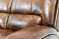 Renault Power Reclining Sofa with Power Headrest - Brown Bark Leather Gel