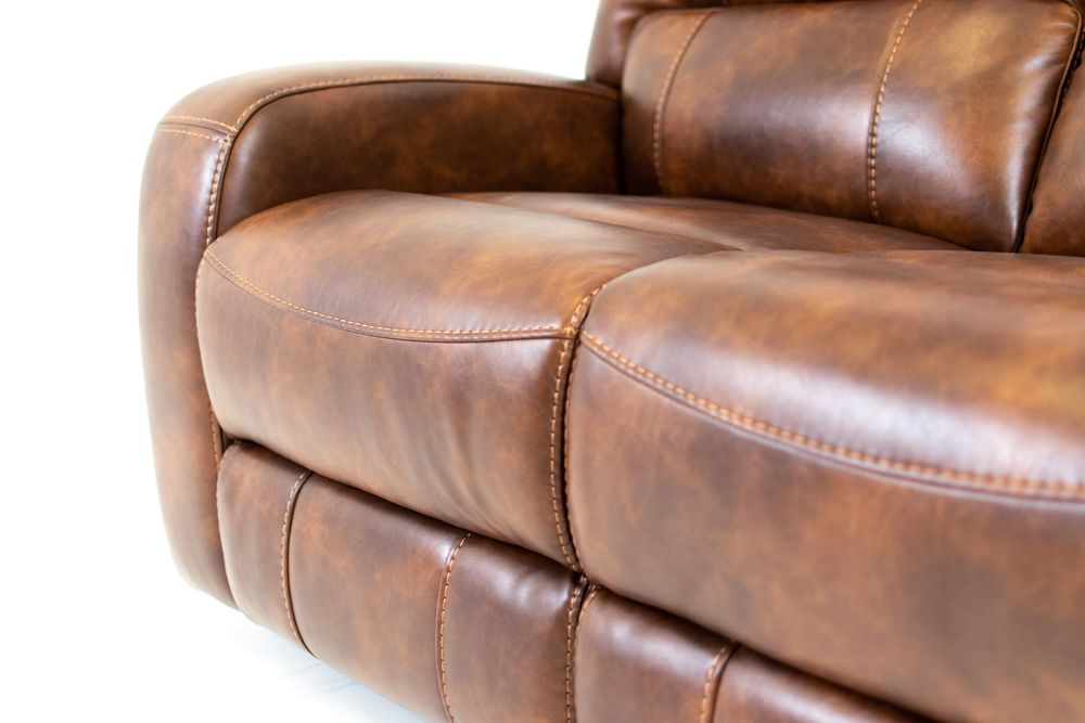 Renault Power Reclining Sofa with Power Headrest - Brown Bark Leather Gel