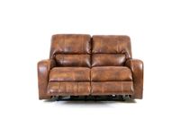 Renault Power Reclining Loveseat  with Power Headrest- Brown Bark Leather Gel