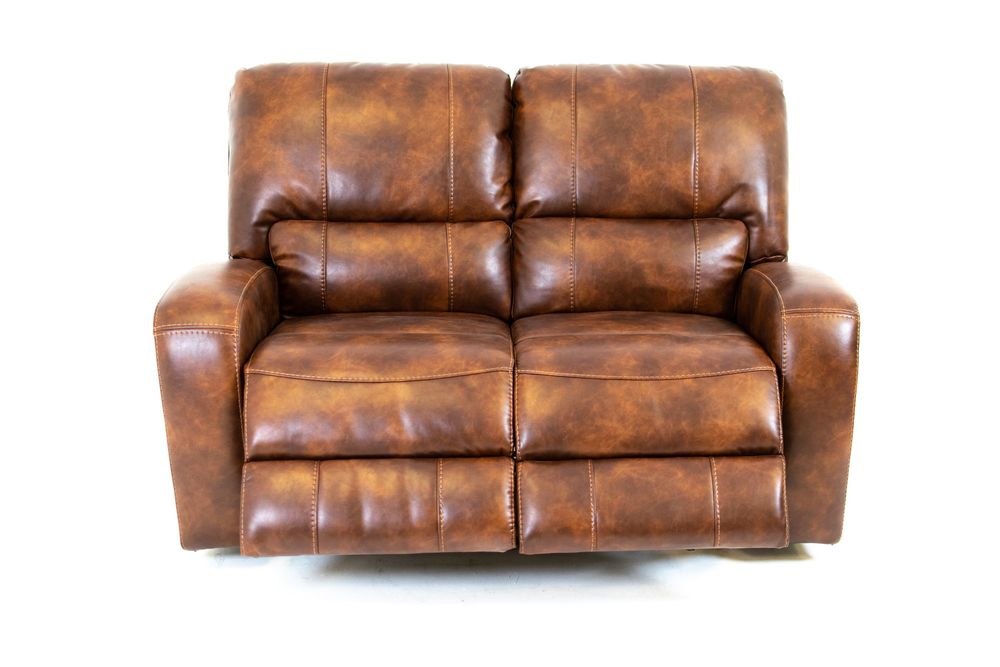 Renault Power Reclining Loveseat  with Power Headrest- Brown Bark Leather Gel