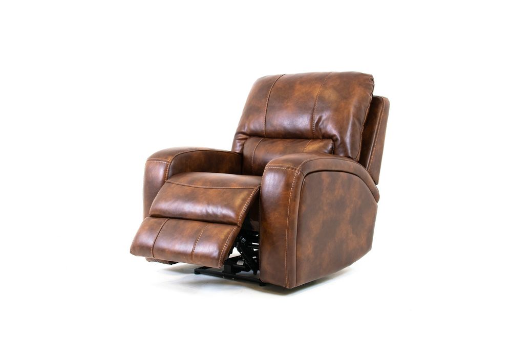 Renault Power Recliner Chair with Power Headrest- Brown Bark Leather Gel