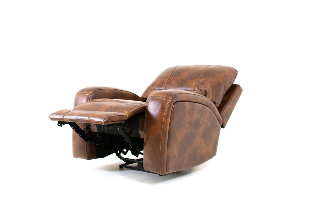 Renault Power Recliner Chair with Power Headrest- Brown Bark Leather Gel