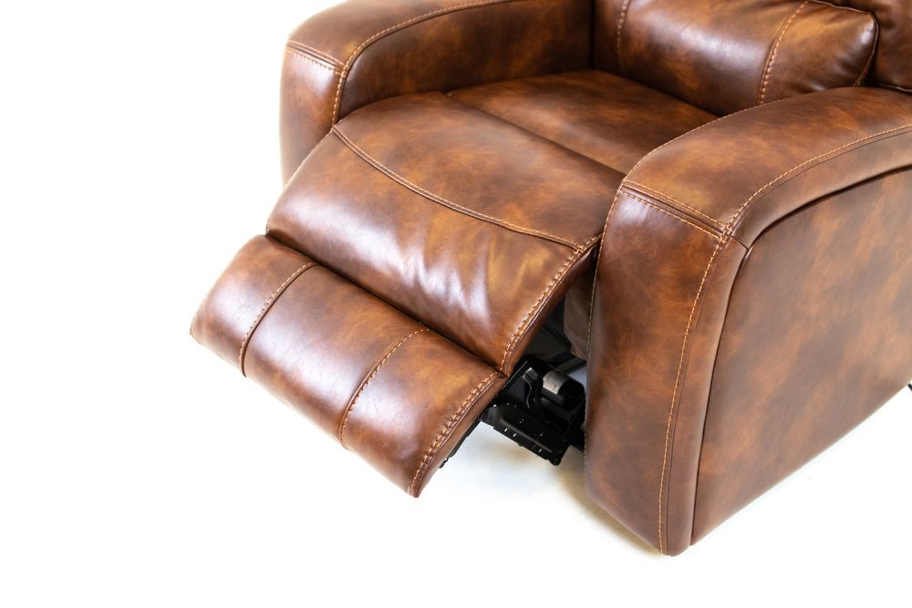 Renault Power Recliner Chair with Power Headrest- Brown Bark Leather Gel