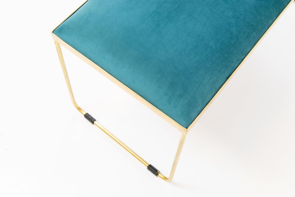 Ritz Bench Gold Legs Teal Velvet