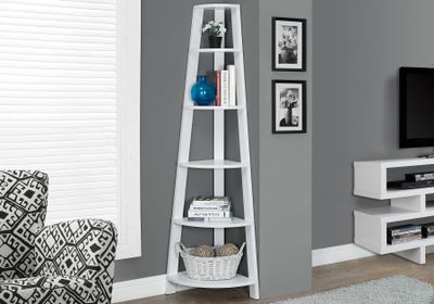 BOOKCASE - 71"H / WHITE CORNER ACCENT ETAGERE - I 2496