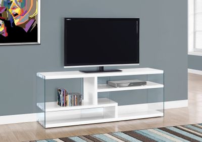 TV STAND - 60"L / GLOSSY WHITE WITH TEMPERED GLASS - I 2690