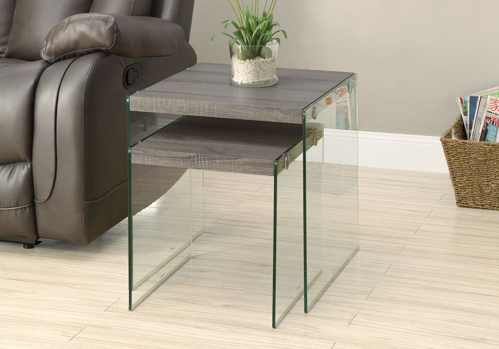 NESTING TABLE - 2PCS SET / DARK TAUPE / TEMPERED GLASS - I 3053