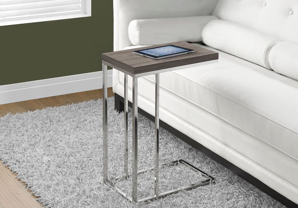 ACCENT TABLE - DARK TAUPE WITH CHROME METAL - I 3253