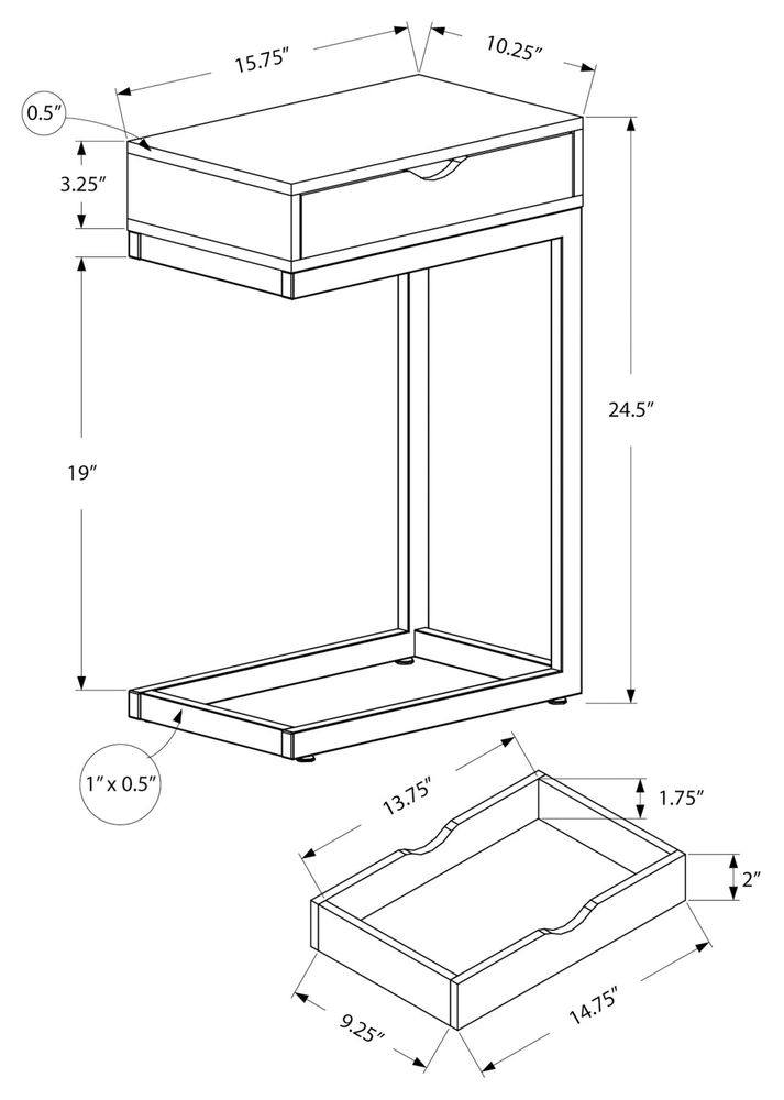 ACCENT TABLE - CHROME METAL / DARK TAUPE WITH A DRAWER - I 3254