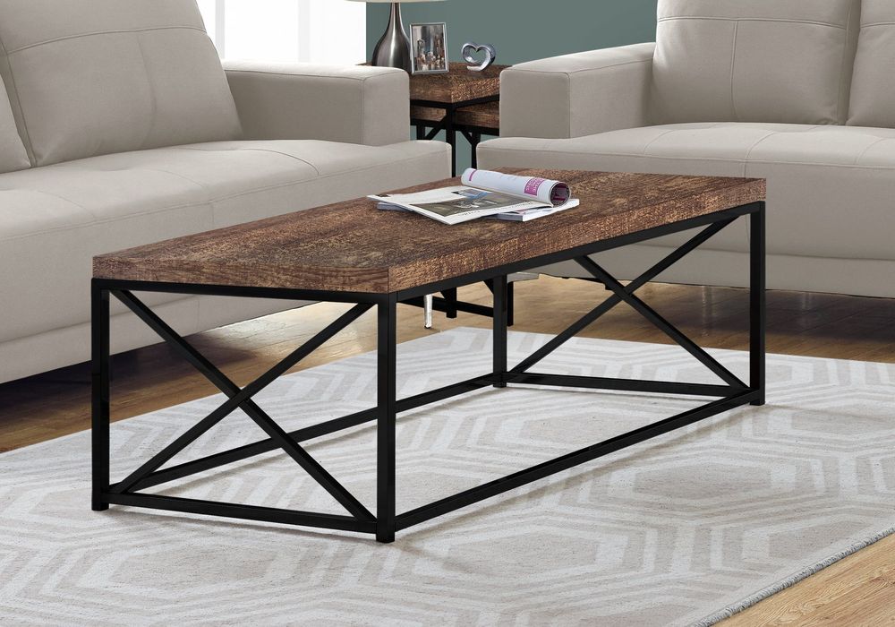 COFFEE TABLE - BROWN RECLAIMED WOOD-LOOK / BLACK METAL - I 3416