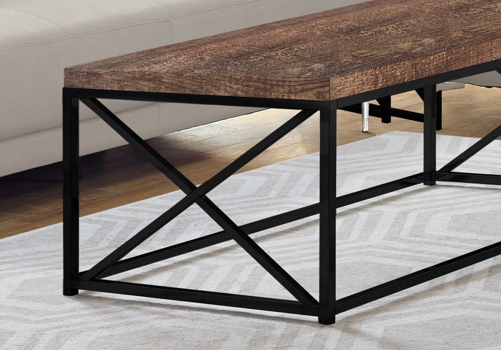 COFFEE TABLE - BROWN RECLAIMED WOOD-LOOK / BLACK METAL - I 3416