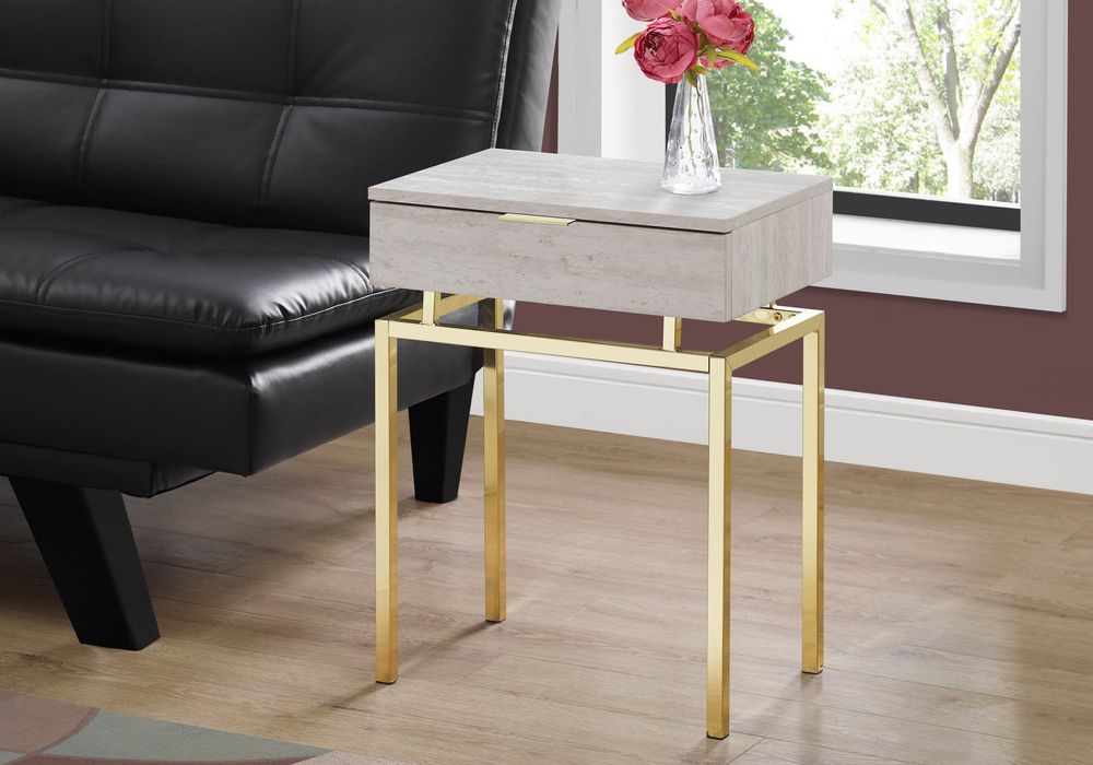 ACCENT TABLE - 24"H / BEIGE MARBLE / GOLD METAL  - I 3463