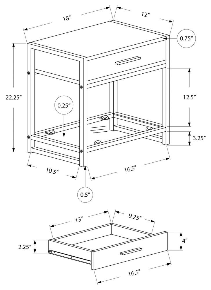 ACCENT TABLE - 22"H / WHITE/ SILVER METAL/ TEMPERED GLASS - I 3503