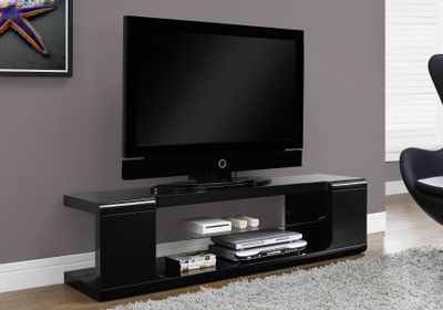 TV STAND - 60"L / HIGH GLOSSY BLACK WITH TEMPERED GLASS - I 3536