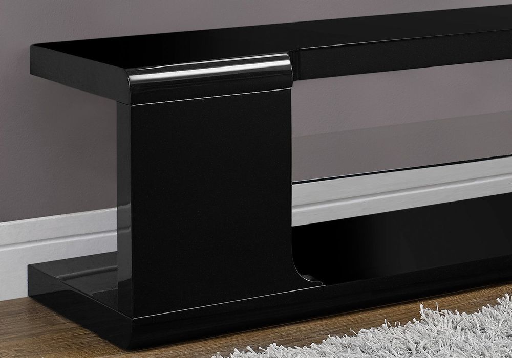 TV STAND - 60"L / HIGH GLOSSY BLACK WITH TEMPERED GLASS - I 3536