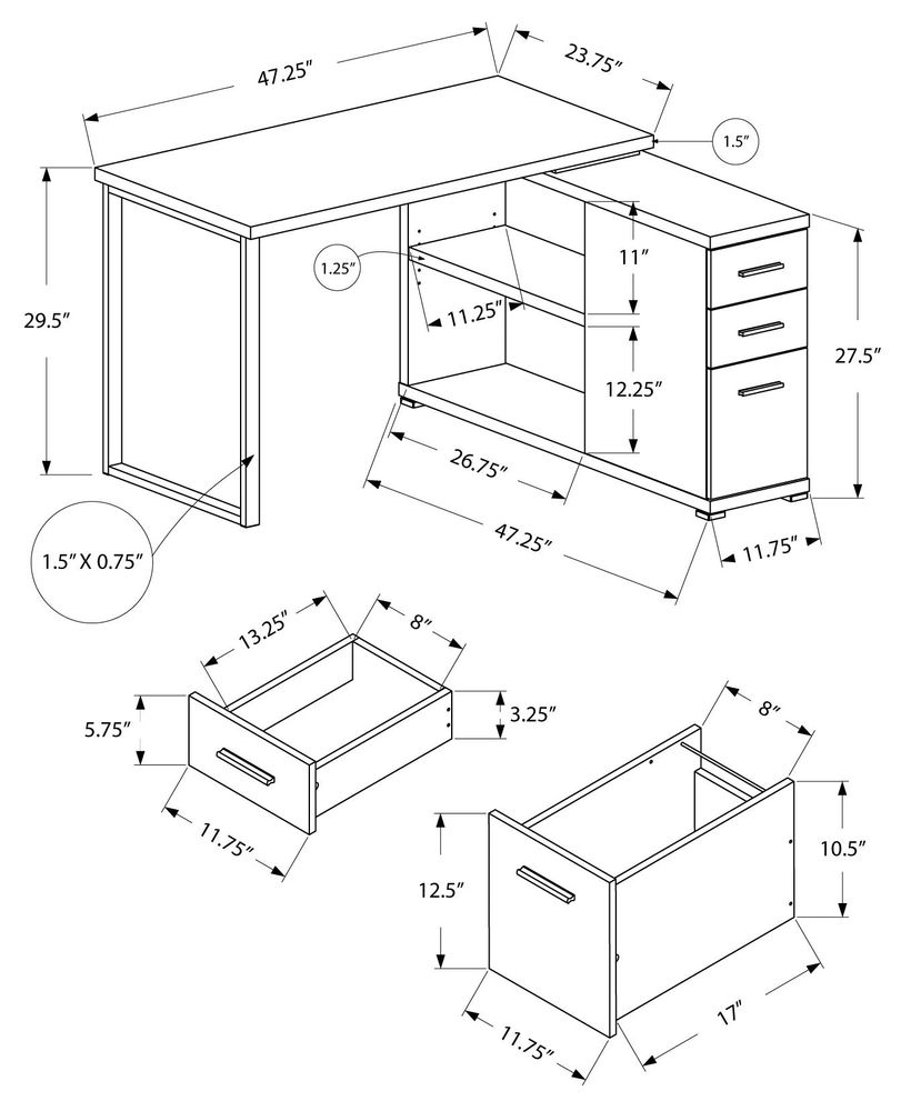 COMPUTER DESK - DARK TAUPE LEFT OR RIGHT FACING CORNER - I 7134