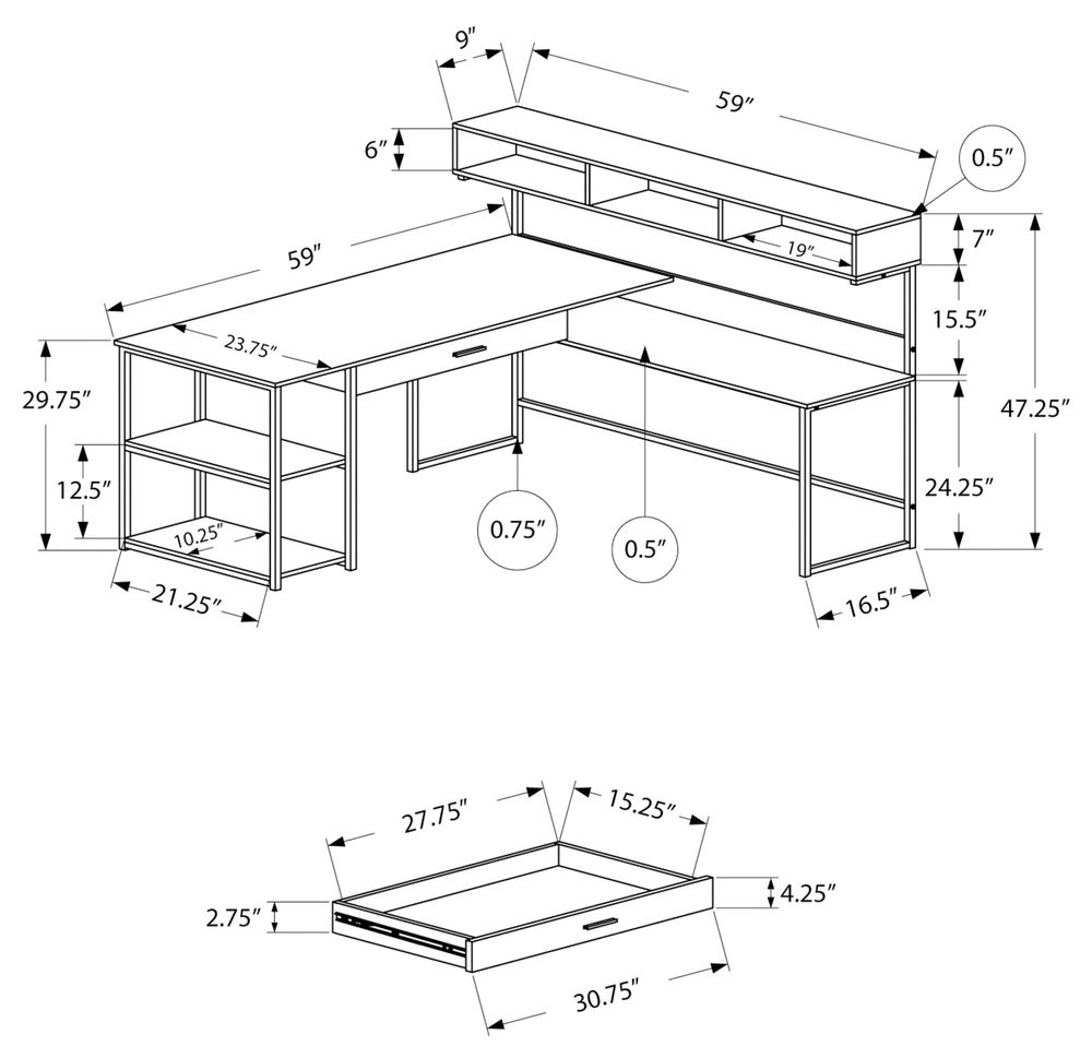 COMPUTER DESK - WHITE / SILVER METAL CORNER - I 7162