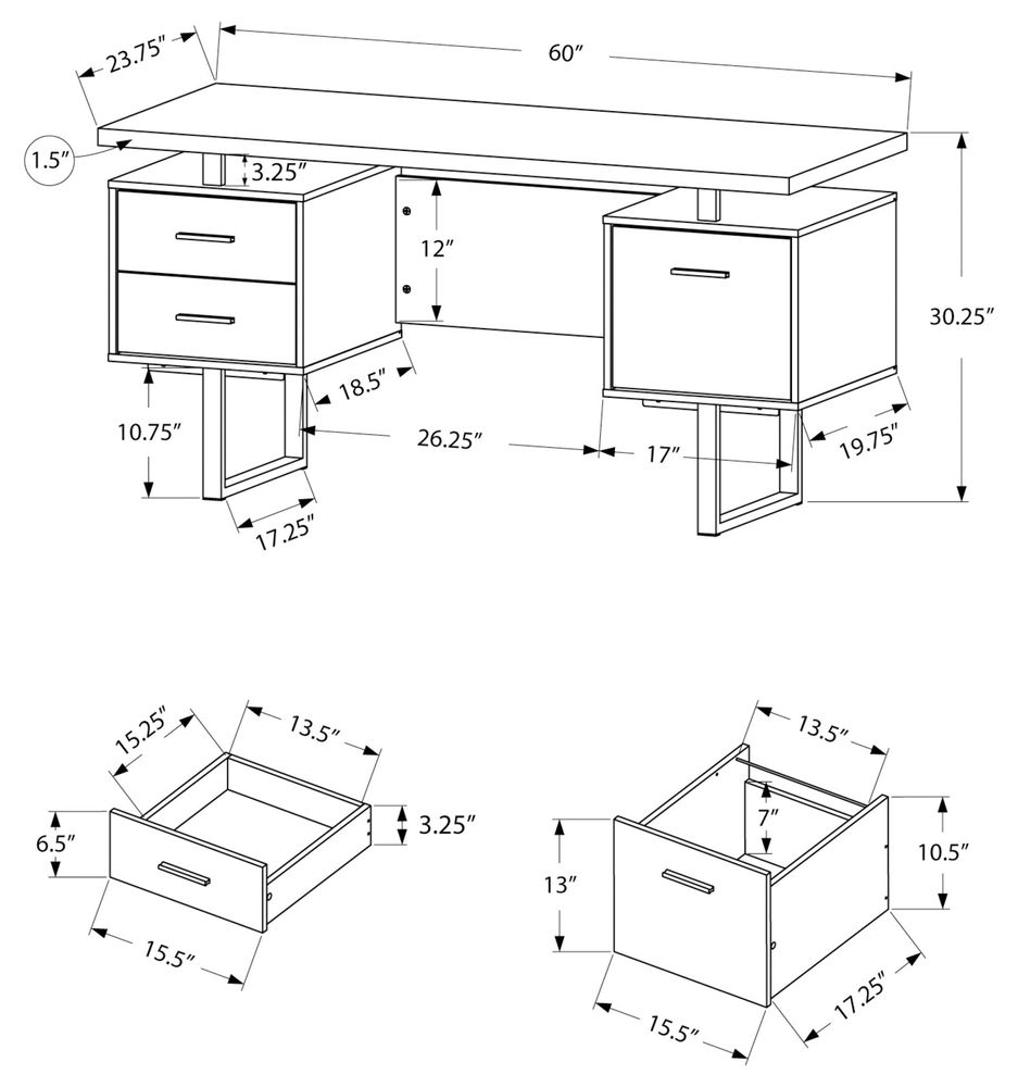 COMPUTER DESK - 60"L / GREY RECLAIMED WOOD / BLACK METAL - I 7417