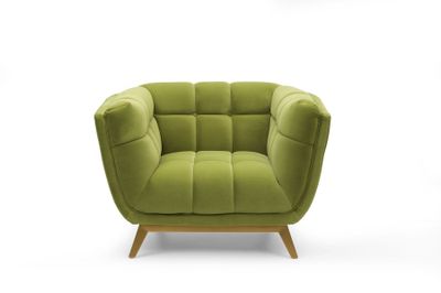 Yaletown Mid Century Tufted Fabric Accent Chair Gold Legs -Moss Green  #14