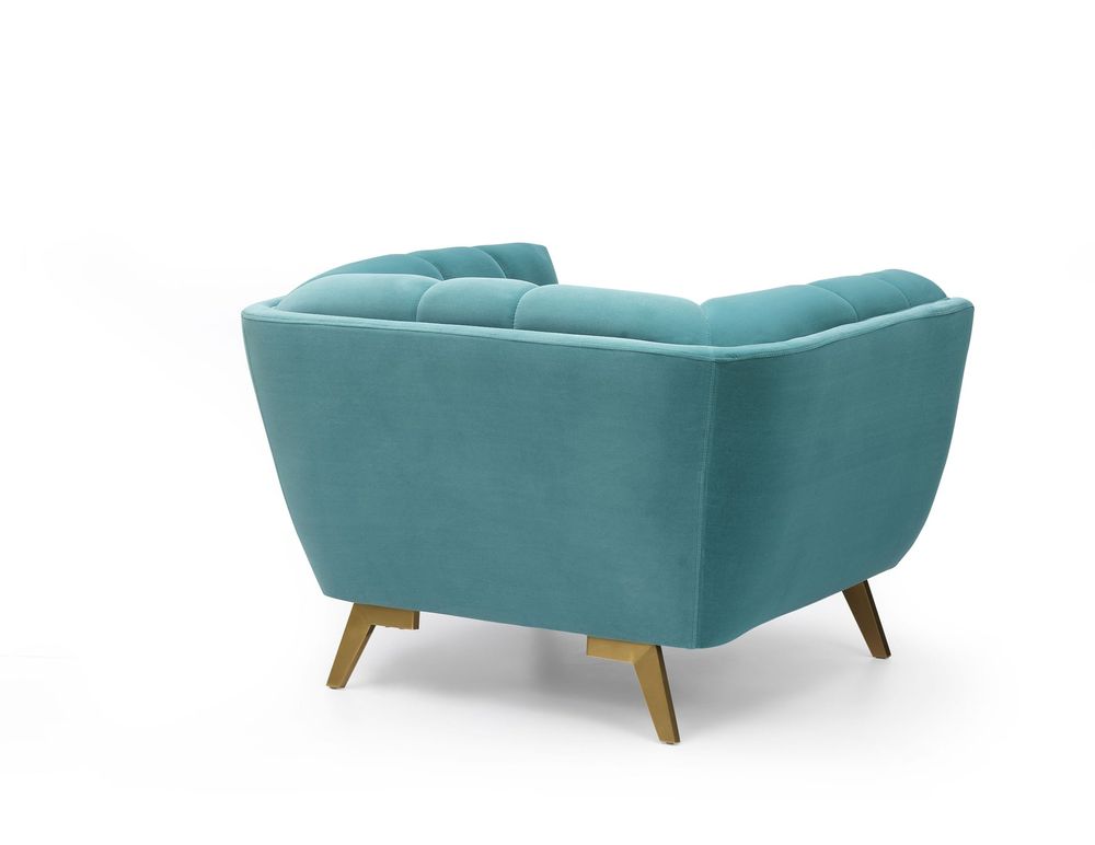 Yaletown Mid Century Tufted Fabric Accent Chair Gold Legs -Teal  #19