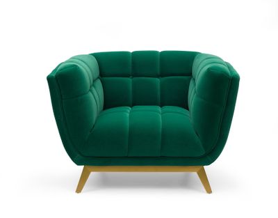 Yaletown Mid Century Tufted Fabric Accent Chair Gold Legs -Emerald  #23