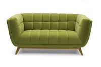 Yaletown Mid Century Tufted fabric Loveseat Golden Legs- Velvet Moss Green #14